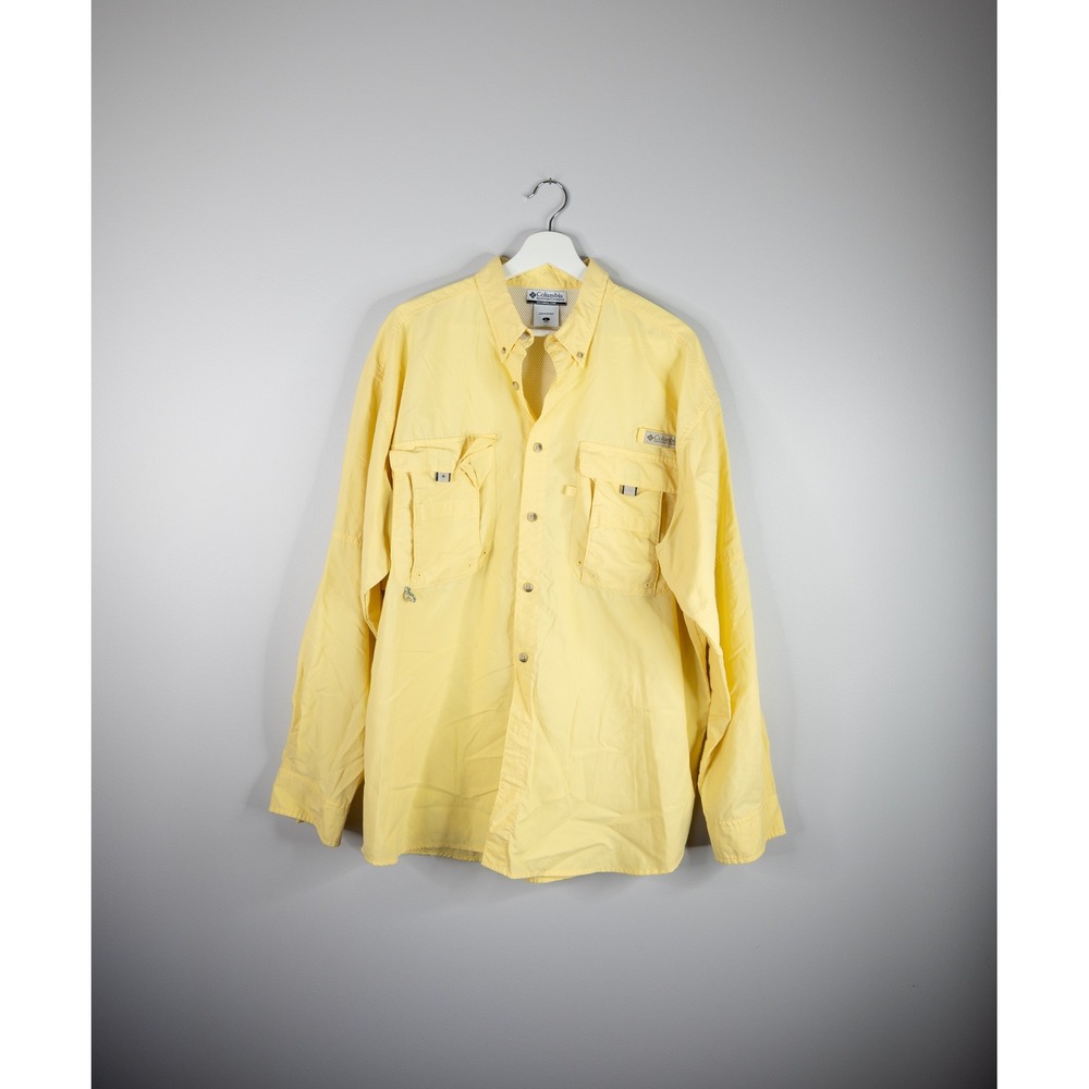 Columbia PFG Bahama II Fishing Shirt Mens Large Light‎ Yellow LS FM7048